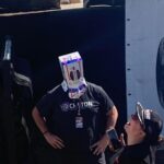 Tony Batman Pucillo with Craton Promotions tries on a Michelob Ultra Beer Helmet